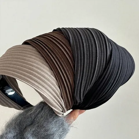 Elegante Cerchietto Largo in Raso Plissettato Retrò Increspato a Righe Cerchietto per Capelli Moda Pendolare Accessorio Donna