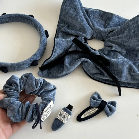 Retro Women Hair Accessories Velvet Bow Hair Clips Heart Headbands Lace Scrunchies Elegant Blue Brown Daily Headwear