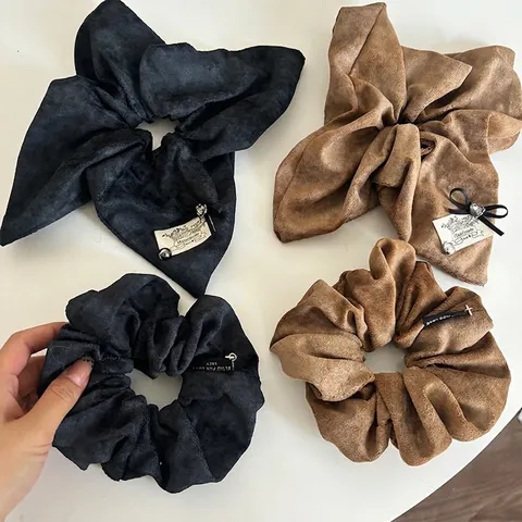 Coleteros de Terciopelo Vintage para Mujer Lazo Hecho a Mano Corazón Diamante de Imitación Gomas de Pelo Suave Elástico Lunares Accesorios para el Cabello