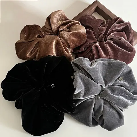 Vintage Fluweel Haarelastiekje Grote Elastische Haarband Voor Vrouwen Handgemaakt Elegant Haarelastiek Met Metalen Gesp Mode Accessoire