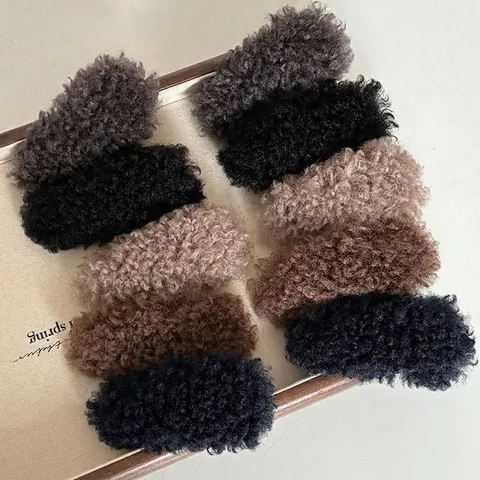 Korean Style Faux Fur Hair Clip Soft Fuzzy Teddy Plush BB Clip Solid Color Winter Hair Accessories For Women Girls