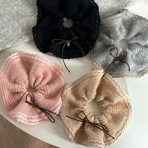 Scrunchie Vintage in Lana a Maglia Con Fiocco per Donna Elastico per Capelli Grande Eleganti Accessori Capelli Invernali