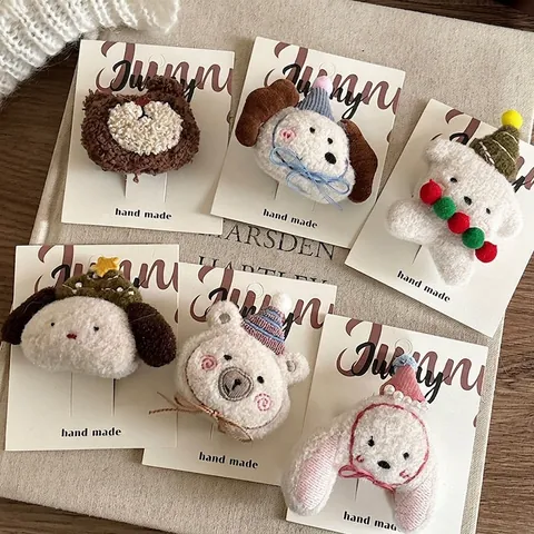 Cute Cartoon Plush Animal Hair Clip Handmade Bear Puppy Rabbit Hairpins Sweet Hair Accessories For Kids Girls Daily Wear