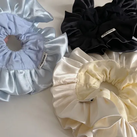 Coletero de Satén con Volantes Plisados Franceses Doble Capa Goma del Pelo Estilo Ballet Cuerda Elástica Mujer Accesorios de Moda