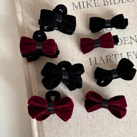 Orecchini a Molletta Vintage Eleganti Fiocco in Velluto per Donna Rosso Vino Nero Fiocco Clip per Capelli Artiglio Fermagli per Capelli Fatti a Mano Accessori per Capelli Ragazza