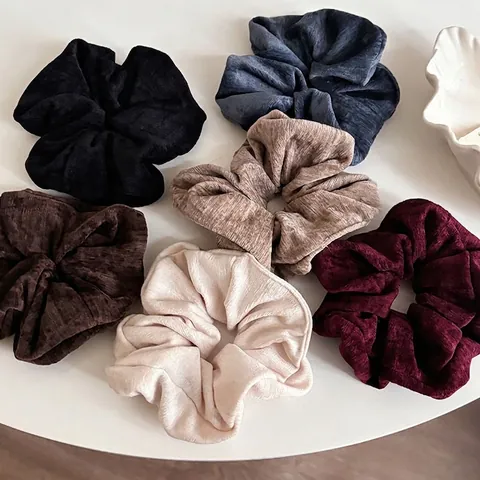 Coleteros Grandes de Terciopelo Vintage Elegante Textura de Chenilla Gomas Elásticas para el Cabello Color Sólido Sujetador de Cola de Caballo Accesorios para el Cabello