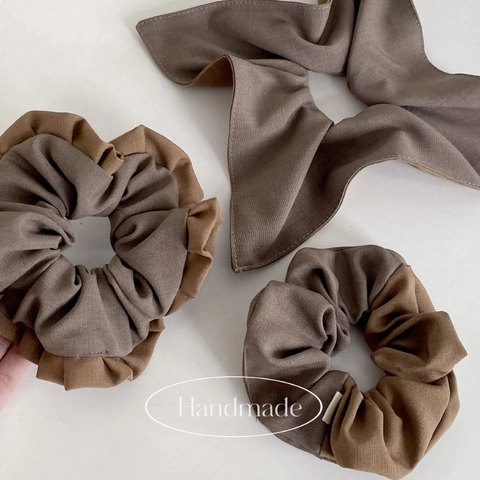 Vintage Kleurblok Stof Scrunchie Retro Grote Geplooide Haarelastiekje Handgemaakte Ruches Elastische Haaraccessoire Voor Vrouwen Mode Haartouw