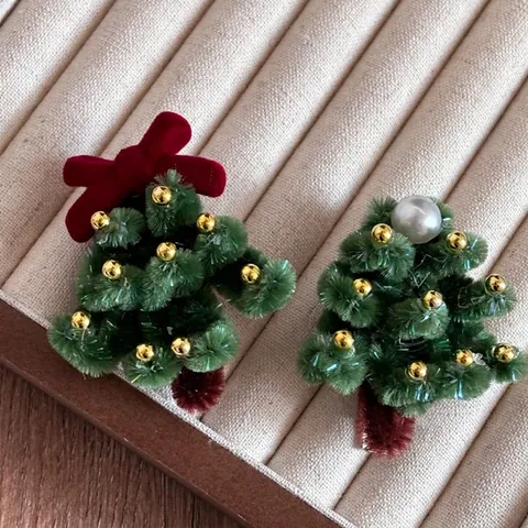 Fermaglio per Capelli ad Albero di Natale in Lana Fatto a Mano per Donna Bambini Carino Fiocco Rosso Perla Artificiale Accessori Capelli Festivi Regalo
