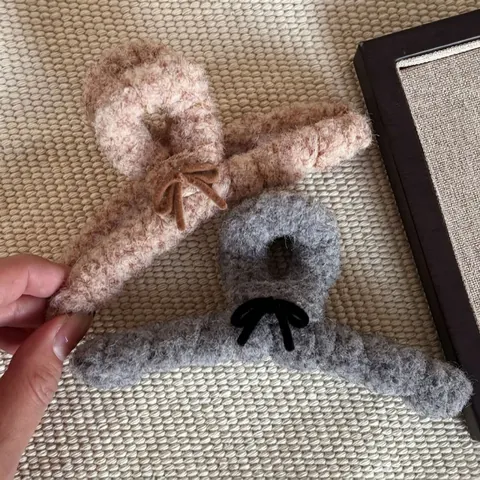 Pinza de Pelo Grande de Peluche Con Lazo Elegante Pinza de Pelo Esponjosa para Mujer Otoño Invierno Accesorio de Pelo