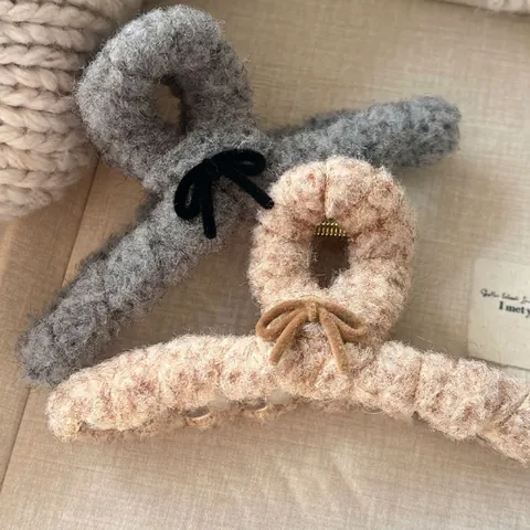 Pinza de Pelo Grande de Peluche Con Lazo Elegante Pinza de Pelo Esponjosa para Mujer Otoño Invierno Accesorio de Pelo