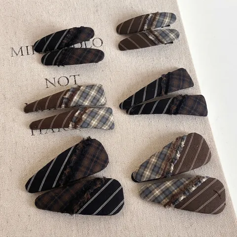Pinza para el Cabello de Patchwork de Flecos de Cuadros Vintage Francés Tela a Rayas Pico de Pato Geométrico Hecho a Mano Mujer Joyería para el Cabello
