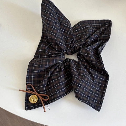 Set Accessori Capelli Plaid Blu Preppy Vintage Cerchietto Fiocco Scrunchie Fermagli per Capelli Donna Ornamento Capelli Quotidiano