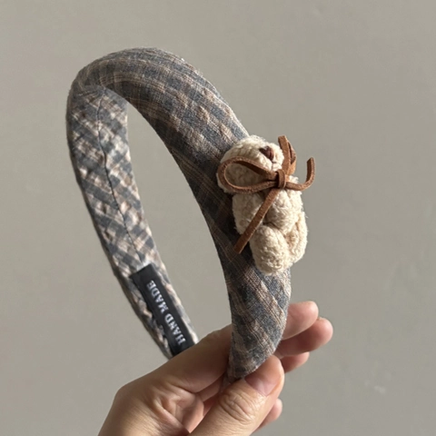 Elastico per Capelli con Fiocco e Orsetto a Quadri Clip per Capelli in Tessuto Fatto a Mano Vintage Dolce Copricapo Donna Gioielli