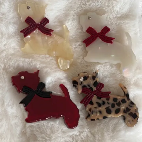 Acetaat Scottie Hond Haarspeld Met Strik En Strass Zoete Dieren Vorm Zijclip Voor Dames Meisjes Haaraccessoires