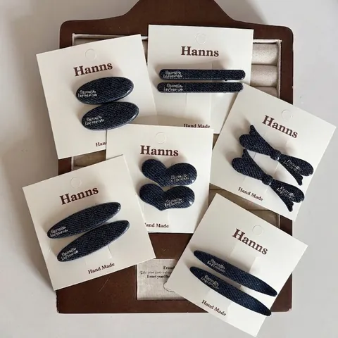 Denim Blau Acryl Haarklammern Französischer Stil Buchstaben Herz Rechteck Oval Barrettes Set Damen Mode Haarschmuck