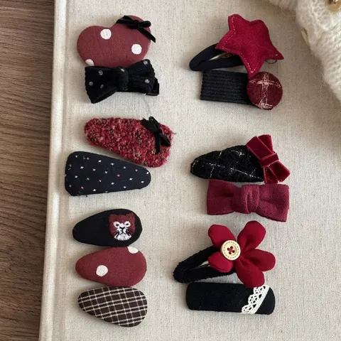 Vintage Rot Schwarz Schleife Floral Kariert Herz Stern Stoff Haarnadeln Damen Mädchen Süß Kopfschmuck Für Neujahr Feier