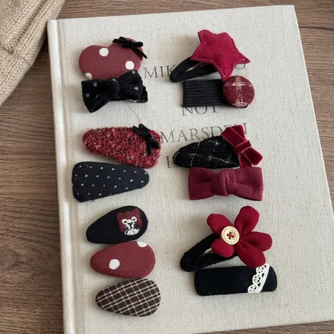 Vintage Rot Schwarz Schleife Floral Kariert Herz Stern Stoff Haarnadeln Damen Mädchen Süß Kopfschmuck Für Neujahr Feier