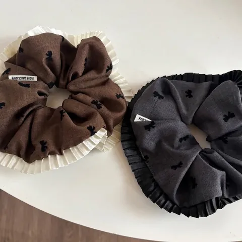 Fashion Women Bow Pattern Pleated Lace Edge Scrunchie Large Hair Tie Handmade Cloth Hair Ring For Daily Commuting Jewelry