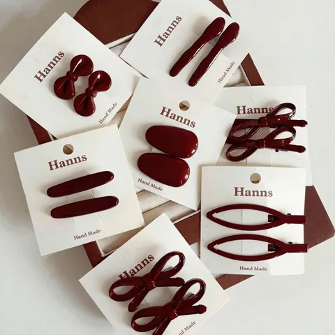 Barrettes Cheveux Nœud Papillon Rouge Vintage Français Pinces à Bec de Canard Alliage Rouge Vin Accessoires Cheveux Fille