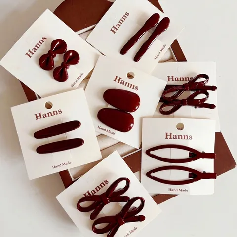 Barrettes Cheveux Nœud Papillon Rouge Vintage Français Pinces à Bec de Canard Alliage Rouge Vin Accessoires Cheveux Fille