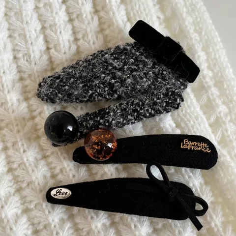 Pinza para el Cabello con Lazo de Terciopelo Estilo Francés Tweed Vintage Triángulo Geométrico BB Clip Accesorios para Mujer