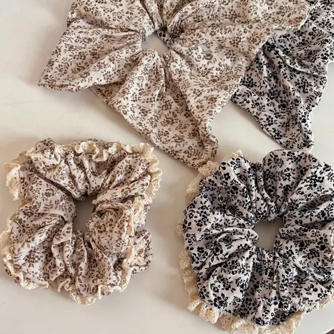 Franse Vintage Bloemen Kant Scrunchie Grote Stoffen Haarelastiek Elegante Elastische Paardenstaart Houder Voor Vrouwen Mode Haaraccessoires