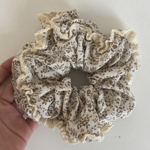Franse Vintage Bloemen Kant Scrunchie Grote Stoffen Haarelastiek Elegante Elastische Paardenstaart Houder Voor Vrouwen Mode Haaraccessoires