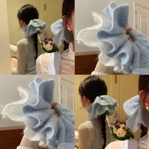 Koreanischer Stil Süß Große Strick Haargummi Für Damen Mädchen Weiches Garn Plissee Elastische Haarbänder Ponytail Halter Haarschmuck