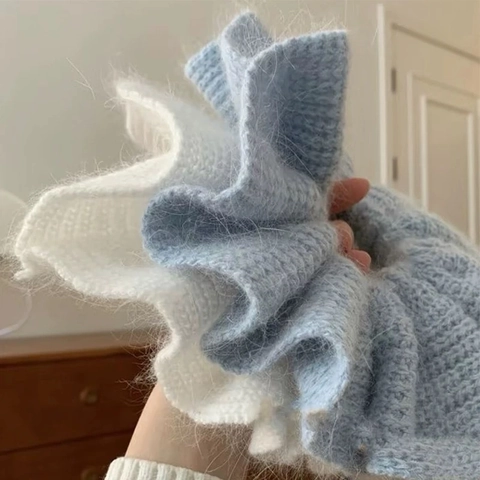 Koreanischer Stil Süß Große Strick Haargummi Für Damen Mädchen Weiches Garn Plissee Elastische Haarbänder Ponytail Halter Haarschmuck