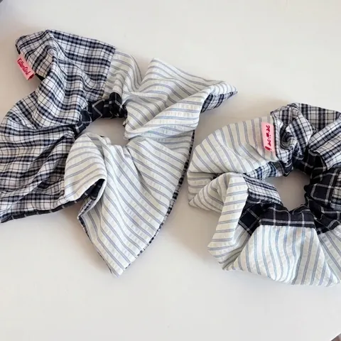 Retro Μπλε Patchwork Λαστιχάκι Μαλλιών Ύφασμα Ριγέ Καρό Για Γυναίκες Vintage Μόδα Μετακίνησης Αξεσουάρ Μαλλιών
