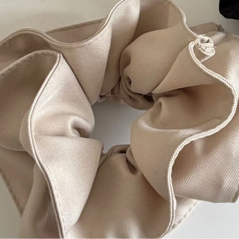 French Style Double Layer Large Scrunchie Ruched Fabric Hair Tie Elegant Solid Color Elastic Ponytail Holder For Women