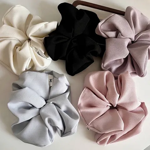 Solid Color Fabric Large Scrunchies Satin Look Pleated Hair Ties Korean Minimalist Elastic Hair Bands For Women Daily Accessories