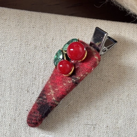 Barrette à Cheveux Plaid Rouge Style Académie Française Cerise Décor Vintage Tissu Pince BB Femme Accessoires Cheveux