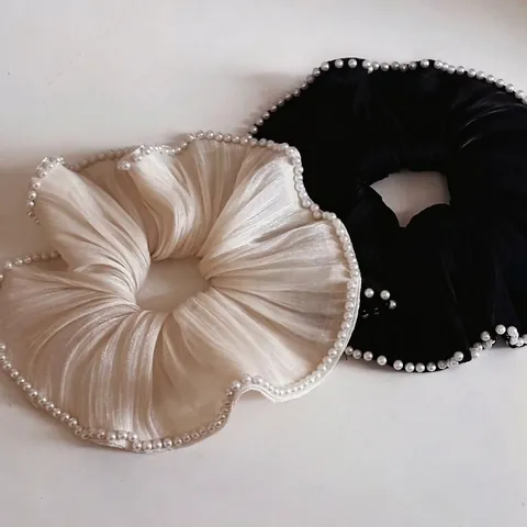 Coletero Grande de Satén Estilo Francés Elegante Con Borde de Perlas Artificiales de Imitación Para Mujer Accesorios Para El Pelo