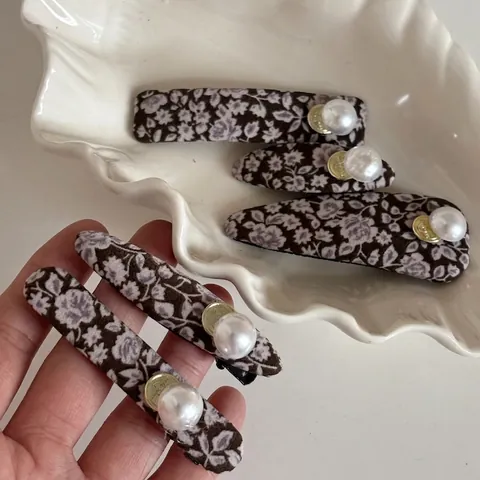 Fermagli per Capelli Vintage Francesi Floreali Marroni Con Perla Artificial Sintetica Ciondolo Oro Elegante Stile Pastorale Donna