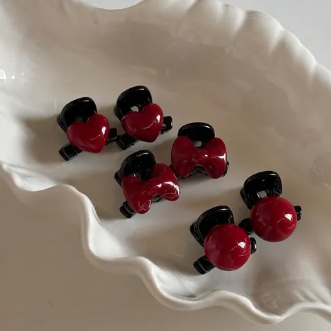 Mini Herz Schleife Kugel Haarkrallen Rot Schwarz Acryl Kleine Pony Haarspangen Für Damen Mädchen Elegante Haarschmuck