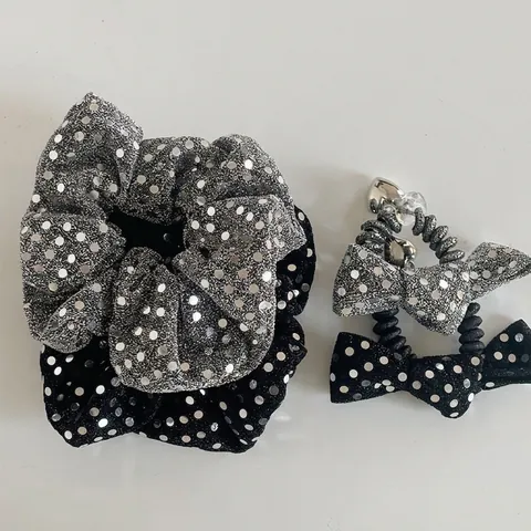 Women's Sparkling Sequin Bow Hair Ties Glitter Fabric Scrunchies Elastic Telephone Cord Hair Bands Ponytail Holders Accessory