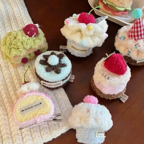 Cute Plush Dessert Cake Hamburger Hair Clips For Women Girls Sweet Handmade Soft Fleece Hairpins Girly Hair Accessories
