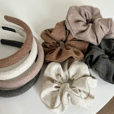 Accessori per Capelli in Cotone a Spina di Pesce Fatti a Mano per Donna Cerchietto Vintage Minimalista Elastico Avena Caffè