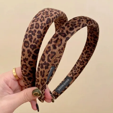 Women Leopard Print Padded Headband Soft Fabric Sponge Hair Band High Top Autumn Winter Fashion Hair Hoop Headwear