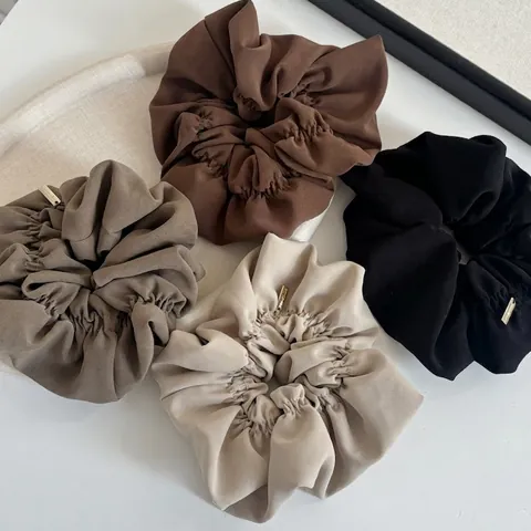 Oversized Pleated Fabric Scrunchies Elegant Solid Color Elastic Hair Ties High Quality Handmade Fashion Commuter Hair Accessories For Women