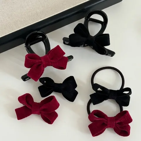 Fermagli per Capelli con Fiocco in Velluto per Donna Elastici per Capelli Vintage Rosso Nero Eleganti Accessori per Capelli