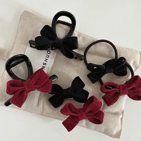 Fermagli per Capelli con Fiocco in Velluto per Donna Elastici per Capelli Vintage Rosso Nero Eleganti Accessori per Capelli