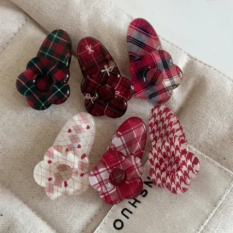 Vintage Karierte Blumen Haarklammern Für Damen Mädchen Süße Hahnentritt Muster Pony Clip Süße Preppy Stil Haarschmuck
