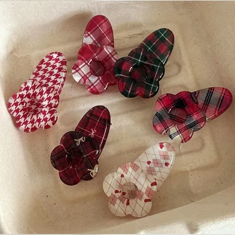 Vintage Karierte Blumen Haarklammern Für Damen Mädchen Süße Hahnentritt Muster Pony Clip Süße Preppy Stil Haarschmuck