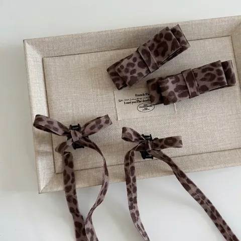 Vintage Leopardenmuster Satin Schleife Haarspange Für Damen Band Greifer Clip Mode Leopardenmuster Haarnadel Styling Zubehör