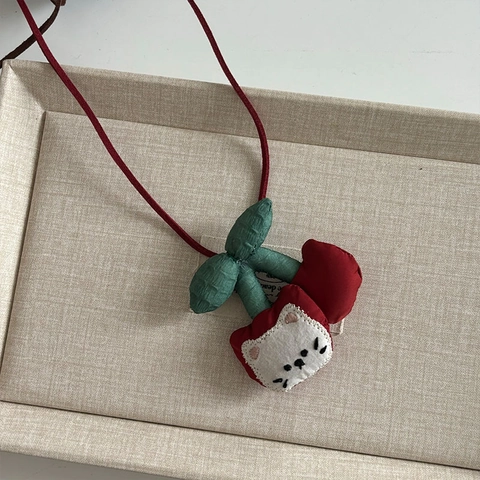 Handgefertigte Süße Plüsch Stoff Tier Anhänger Halskette Mori Stil Cartoon Bär Pilz Haarklammer Für Damen Kinder Accessoires