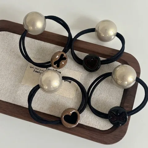 Minimalist Contrast Color Artificial Pearl Hair Ties For Women High Elasticity Durable Rubber Band French Vintage Hair Accessories