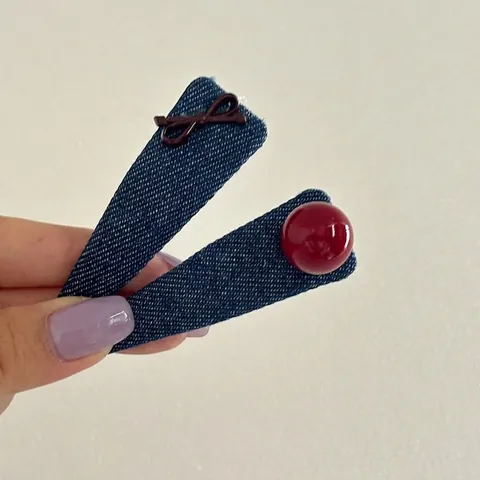 Vintage Denim Fabric Handmade Bow Knot Hair Clip Dark Blue Red Bead Sweet Style Hairstyle Decorative Accessory For Women