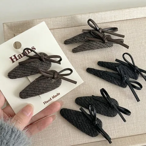 Vintage Leder Schleife Haarclip Stoff Tweed Wassertropfen Bb Clip Elegant Geometrische Seiten Pony Haarnadel Damen Mode Accessoire